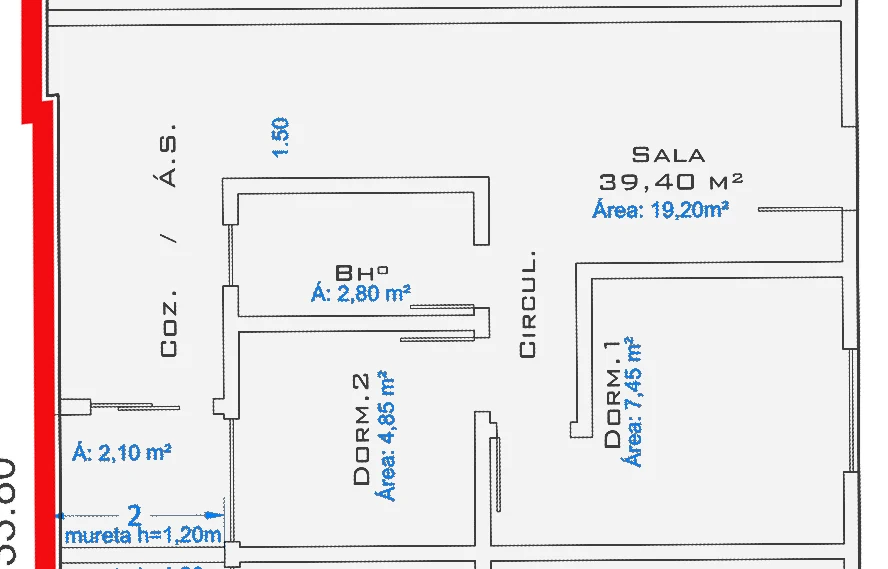 Planta do apartamento de 39 m²