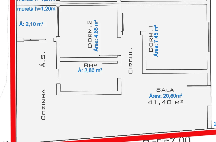 Planta do apartamento de 41 m²
