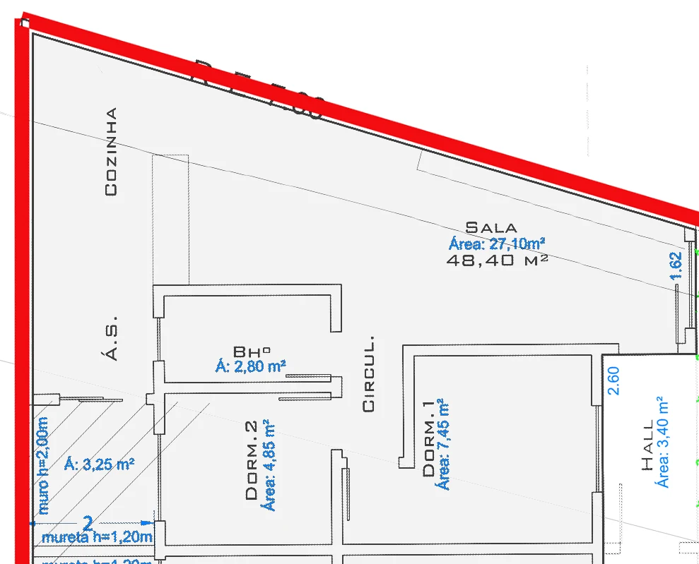 Planta do apartamento de 48 m²